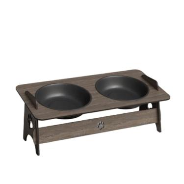 Imagem de Comedouro Elevado Suspenso Tabaco MDF Gato Cachorro Bebedouro Pet(Duplo Tabaco)