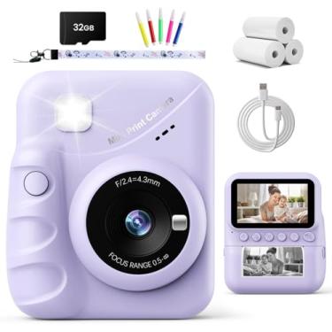 Imagem de Câmera infantil de impressão instantânea para meninas de 3 a 14 anos, câmera de tela HD de 3 polegadas para crianças com papel para impressão, câmera digital 1080P para crianças (rosa)