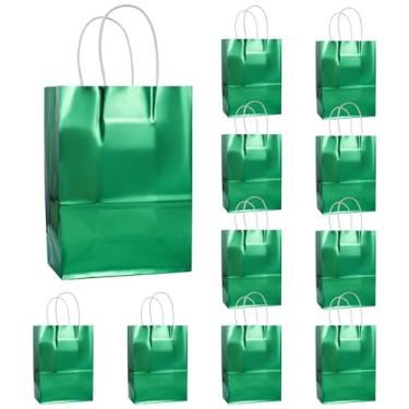 Imagem de 12 sacos retangulares de papel a laser, saco de papel Kraft portátil com alça, sacos de embrulho para presente de aniversário, Natal, casamento, ano novo, suprimentos de festa, verde