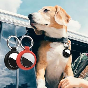Imagem de Pacote com 2 capas porta-chaves para Apple Airtag, impermeável, antiarranhões, capa localizadora de itens para chave, bolsa, bagagem, coleira de animais de estimação (1 preto, 1 vermelho)