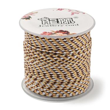 Imagem de Corda de algodão macramê de 21,8 metros de 1,5 mm, cordão de polialgodão com 4 camadas com fio dourado para artesanato faça você mesmo, tricô para pendurar na parede (marrom coco)