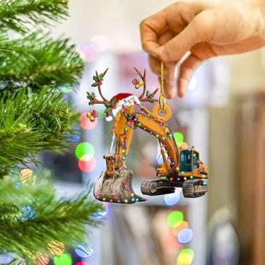 Imagem de Enfeite para pendurar na árvore, decoração personalizada de carro com caminhão de bombeiros, escavadeira, barco e veículo