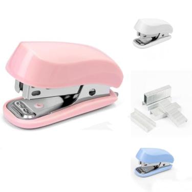 Imagem de Mini grampeador com grampeador pequeno e fofo para presente de mesa para estudantes ou escritório (rosa)