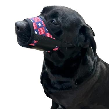 Imagem de Focinheira para cães de tamanho grande, manga de boca de cachorro com estampa de bandeira focinheira ajustável para animais de estimação focinheira segura para evitar mordidas de latidos (G)