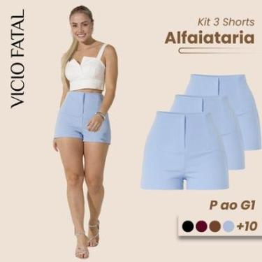 Imagem de Kit com 03 Shorts de Alfaiataria Feminino Cintura Alta Short Social Plissado Elegante Social-Feminino