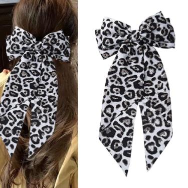 Imagem de Gravata borboleta com estampa de leopardo para mulheres, meninas, fitas de cabelo de leopardo para decorações de cabelo, tranças, clipes de rabo de cavalo para presilhas de cabelo grosso e fino para