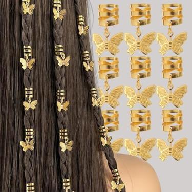 Imagem de 10 pçs/conjunto de anéis de cabelo trança suja borboleta antiga clipe feminino tranças ajustáveis contas dreadlock acessórios de cabelo, ouro (1 * 1 * 1 cm)