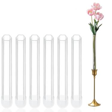 Imagem de Ninehaoou Pacote com 6 vasos de 9,9 cm com botão de 9,8 cm, vaso de flores de botão de acrílico projetado especialmente para velas cônicas para mesas, centros de mesa, casamentos e decorações de casa