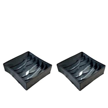 Imagem de Kit 2 Organizadores de Gaveta, 6 Divisórias, Dobrável, Material TNT, 30x30x10cm, Multiuso para Meias e Roupas Íntimas, Preto