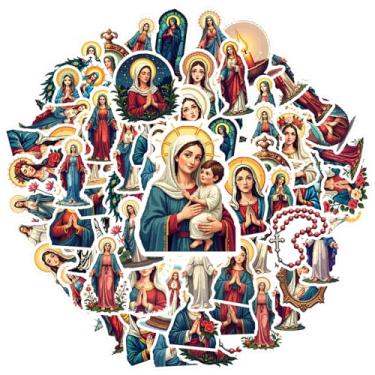 Imagem de 50 peças Religiosa Virgem Maria Cristianismo Iconografia Sagrada Adesivos de PVC Sagrado Adesivos Icônicos Espirituais para DIY Telefone Guitarra Laptop Notebook Mala Copo Laptop Bagagem Scrapbook