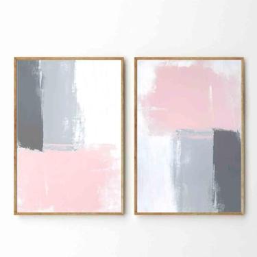 Imagem de Mostemauo Arte de parede abstrata rosa branco rosa e cinza quadro em tela blush rosa pintura abstrata 40 x 61 cm sem moldura