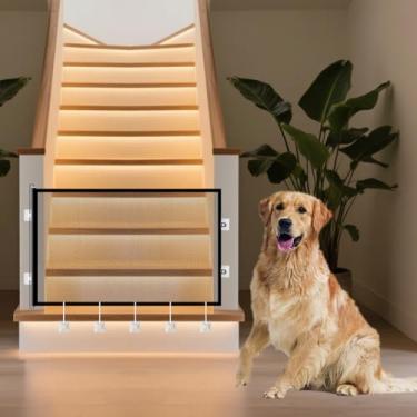 Imagem de Portão para cães para escadas e portas, portões de animais de estimação para casa, portão de tela de tela para cães com escala automática para animais de estimação, 129,5 cm L x 78,7 cm A