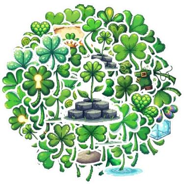 Imagem de 50 pçs trevo sorte natureza verde irlandês trevo adesivos da sorte verde folha encantadora adesivo de PVC da sorte para telefone faça você mesmo, guitarra, laptop, notebook, mala, notebook, bagagem