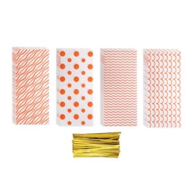 Imagem de 100 unidades de sacos de guloseimas para celofanes, 27,4 cm x 12,4 cm, sacos de plástico para presente de doces com laços torcidos para festa de embalagem de biscoitos, laranja