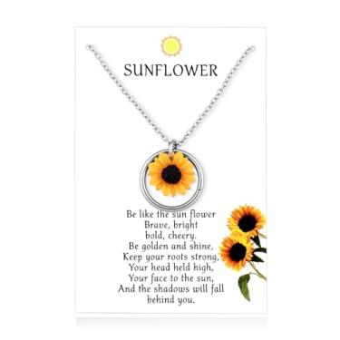Imagem de YangQian Colar de girassol inspirador para mulheres, presentes de aniversário e Natal para mulheres, amigas, mãe, filha, neta, sobrinha, presente para amantes de girassol