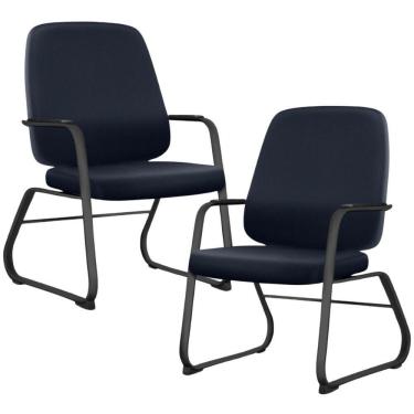 Imagem de Kit 02 Cadeiras Executiva Diretor Base Fixa Hub F02 Sintético Azul - Lyam Decor