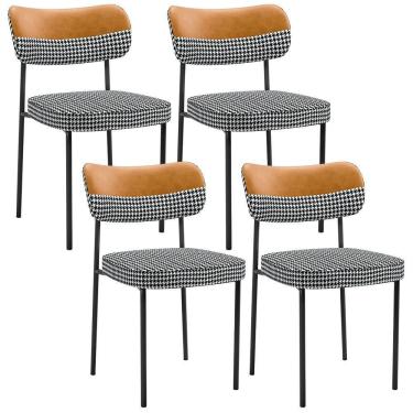 Imagem de Kit 04 Cadeiras Decorativa Para Sala De Jantar Melina L02 Faixa Couríssimo Whisky Pied Poule - Lyam Decor