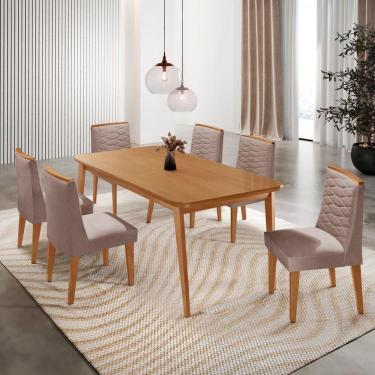 Imagem de Mesa De Jantar Copper 180cm Tampo Mdf Com 6 Cadeiras Eloise Linho Capuccino//