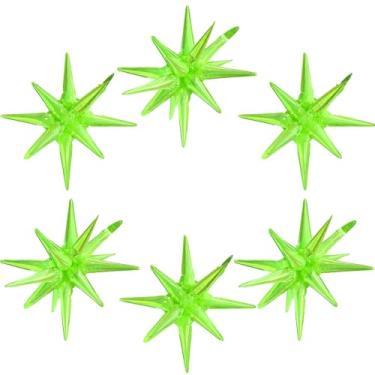 Imagem de Dazzle Fluorescent Green Spiky Star Balloon Movie Night Casino Disco Party Decoration, 6 Pack 22'' One-Piece 14 Point Star Explosion Balloons Iridescent Spiky Cone Decor Glistening Fireworks Supplies