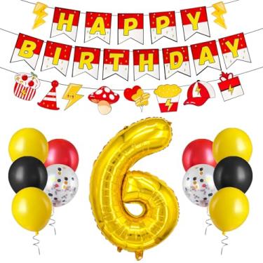 Imagem de Zailo Balão grande com número dourado de 81 cm, balão vermelho e amarelo desenho animado vermelho, branco e amarelo, faixa de festa de feliz aniversário, espaçamento ajustável, extragrosso, guirlanda