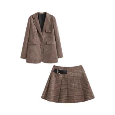 Imagem de Conjunto De Duas Peças Com Casaco De Couro Solto E Saia Plissada Larga