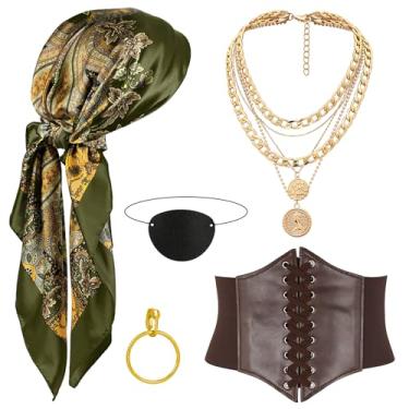Imagem de CICOCI Conjunto de acessórios masculinos de fantasia de pirata para mulheres, chapéu de pirata, cachecol, espartilho e cinto, acessórios para vestido