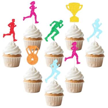 Imagem de Sursurprise Running Party Decorations, 36 Pcs Running Themed Cupcake Toppers, Runner Marathon Cross Country Sports Fitness Run Bday Party Supplies