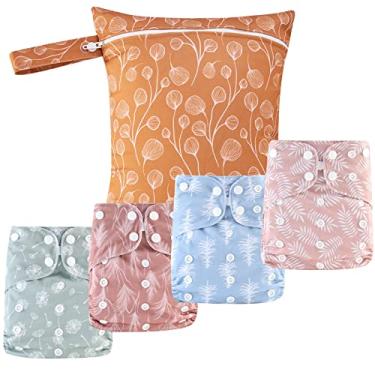 Imagem de Happy Flute Happyflute - 9 Conjuntos De Fraldas Pano Para Recém-Nascidos, Tamanho Único, Ajustáveis E Reutilizáveis Meninos Meninas (6-33 Libras, 0-3 Anos), Uma Bolsa Úmida + 4 Absorventes