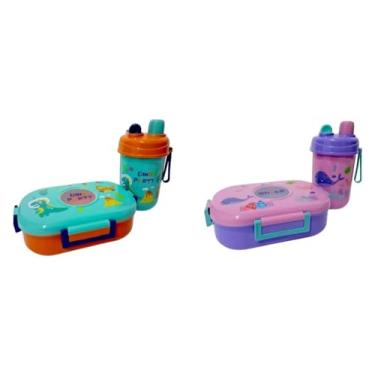 Imagem de kii Marmitinha infantil com tampa talher e garrafa de 600 ml (Azul)
