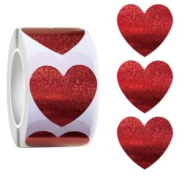 Imagem de 500PCS Red Heart Shaped Stickers Roll 1in Glitter Self-Adhesive Decorative Stickers Paper Decal for Valentine's Day, Award Charts,Offices, Teachers & Classrooms, Bookmarks Envelopes Decor