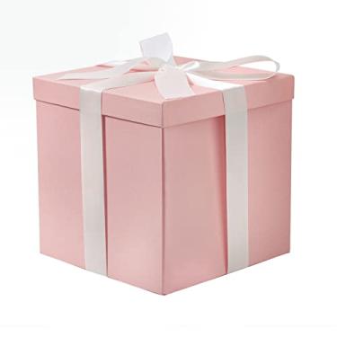 Imagem de RUSPEPA Caixa de presente de aniversário média com tampas, fita e papel de seda, caixa de presente dobrável - 1 peça, 25 x 25 x 25 cm, rosa