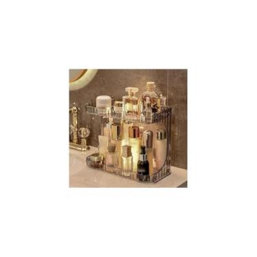 Imagem de Organizador de Maquiagem, Plástico, 26,5 x 15,5 x 11,5 cm, Branco e Rosa, Compartimentos para Batons e Pincéis, Design Moderno