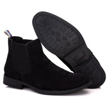 Imagem de Bota Chelsea Masculina em Camurça, Cano Médio, Estilo Moderno, Fechamento com Elástico, Solado Antiderrapante, Cores Preto, Marrom e Caramelo (Preto, Médio, BR, Adulto, Numérico, 39)