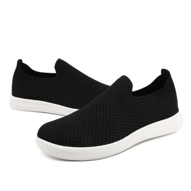 Imagem de CMNZHK Tênis de corrida feminino, tênis de caminhada, sem cadarço, ginástica, atlético, antiderrapante, para trabalho, confortável, moderno, T preto e branco, 37