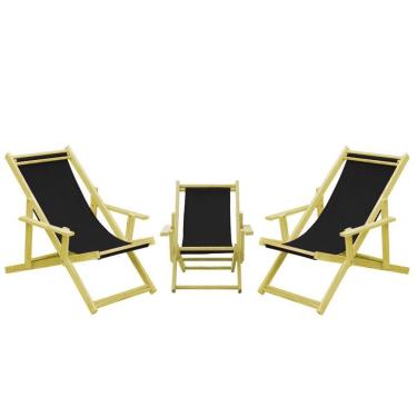 Imagem de Kit 3 Espreguiçadeiras 2 Adulto E 1 Infantil-preto