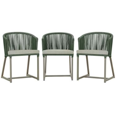 Imagem de 3 Cadeiras De Jantar Noronha Fendi Corda Náutica E3 Trama Verde