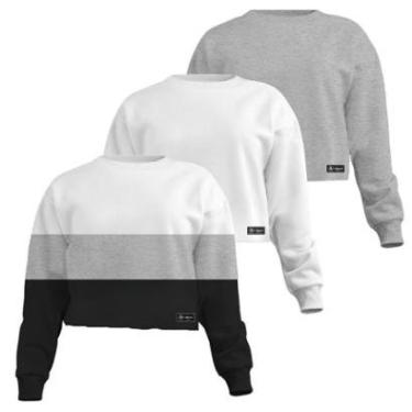 Imagem de Kit 3 Croppeds Moletom Feminino Liso Básico com Cintura Descosturada-Feminino
