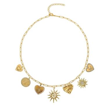 Imagem de ternotito Colar com pingente de coração em ouro 18 K multi estilo com corrente ajustável, Banhado a ouro, Sem Pedra Preciosa