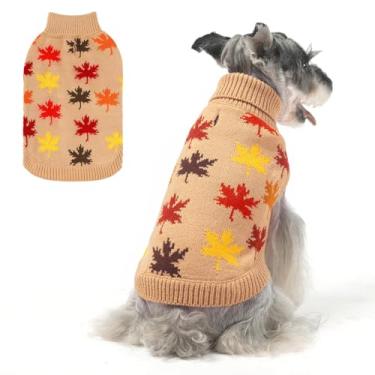 Imagem de BEAUTYZOO Suéter de outono para cães - suéteres de cachorro pequeno para cães meninas meninos, roupas de tricô de gola rolê para cães no clima frio, pulôver de tricô de folha de bordo para filhotes,