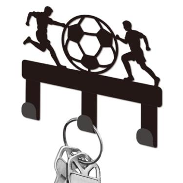 Imagem de DELORIGIN Suporte de chave de futebol para parede, mini ganchos pretos de ferro para chave de futebol, suporte de parede com 3 ganchos, pequenos cabides para chave de casa, porta de entrada, corredor