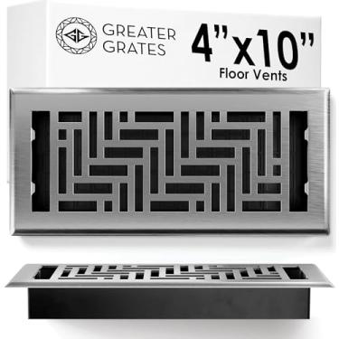 Imagem de Capa de ventilação para registro de piso 4x10 – Aço resistente, grades à prova de ferrugem e caminháveis, fácil instalação suspensa, interruptor de suprimento de ar ajustável - Design decorativo de