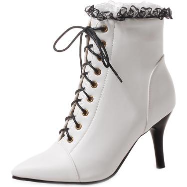 Imagem de Botas Femininas De Cano Curto, Salto Agulha De 8 Cm, Cadarço, Salto Alto, Botinhas Da Moda, Green, 39 EU