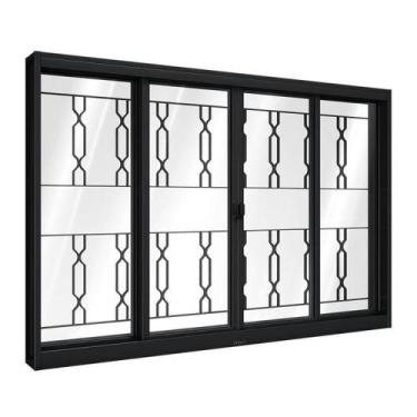 Imagem de Janela de Aço de Correr Central com Grade Mosaico 4 Folhas 100x120cm A