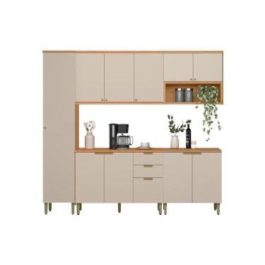 Imagem de Cozinha Modulada Completa Selene 5 Peças (2balcões+2aéreos+1paneleiro) Cp24 Jequitiba-off White Fosco - Linea