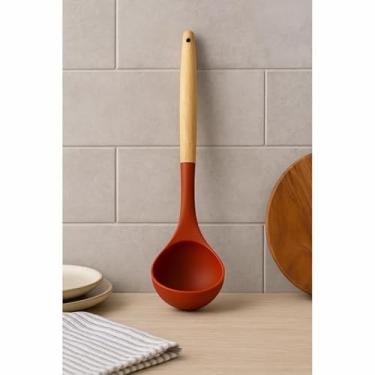 Imagem de Concha Silicone Cabo de Madeira Vermelho Vista Home