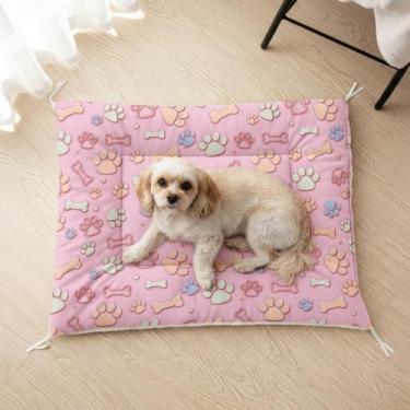 Imagem de QOOMO Linda cama de osso de cachorro para ambientes internos, lavável, tapete de cama de cachorro com desenho animado para 105 x 82 cm