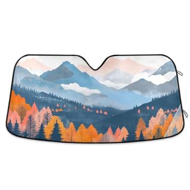 Imagem de ATTX Pára-brisas de carro colorido Mountains 139.7 cm x 70.1 cm Protetor solar universal com proteção UV, persiana de janela frontal automática dobrável para caminhões Sedans SUVs #804
