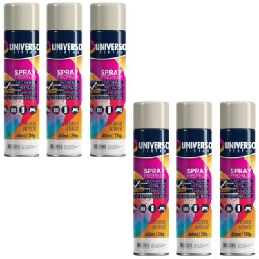 Imagem de Tinta Spray 400ml Branco Brilhante Uso Geral em Aço Ferro Couro Gesso Cerâmica | Universo | Kit 06 un
