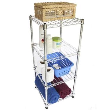 Imagem de Estante Cromada Multiuso Quadrada 4 Prateleiras Ajustáveis