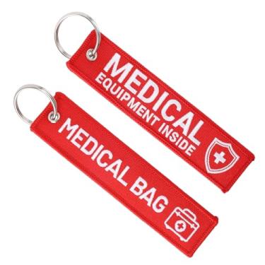 Imagem de 2 Unidades Etiqueta de Alerta Médico para Bolsa, Dupla Face Etiqueta Identificação Bagagem Equipamentos Médicos com Chaveiro Chaveiro Vermelho para Mochilas e Malas